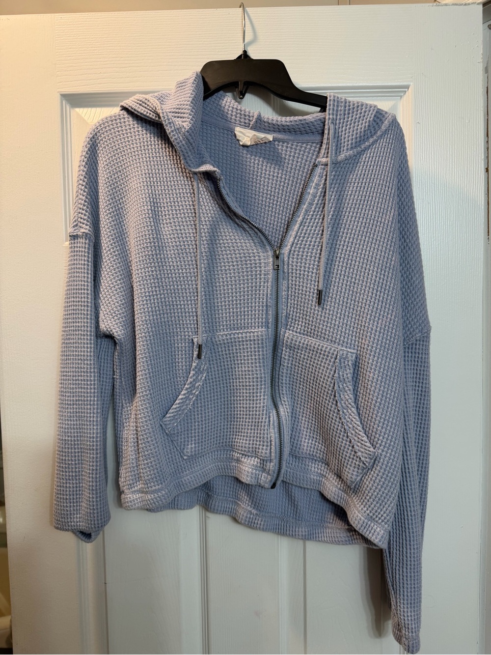 Olive & Oak Light Blue Waffle Knit Zip-Up Hoodie